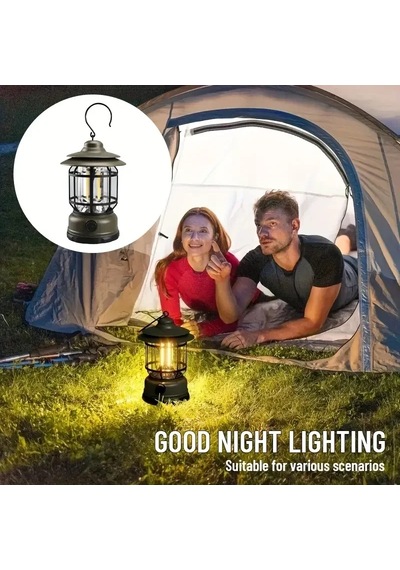 Bluetooth Hoparlör Özellikli Dimerli Led Kamp Lambası Hs66 2 Açık Ahşap
