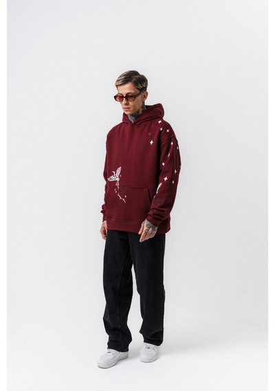 Respire Erkek No Perch Nakışlı Kapüşonlu Oversize Hoodie Bordo