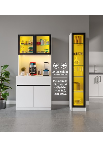 Moon Midi Sağ Vitrinli Kahve Köşesi Komple Mdf Led Mutfak Dolabı Beyaz Moon Midi Sağ Vitrinli Kahve Köşesi Komple Mdf Led Mutfak Dolabı Beyaz