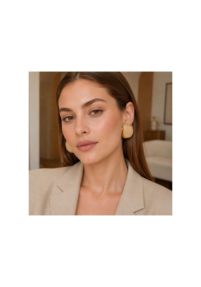 Gold Renk Krem Taşlı Büyük Boy Bombeli Stud Küpe Krem - 886706113 Krem - 886706113 Krem