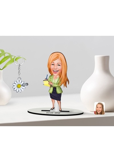 Kişiye Özel Kadın Asistan Karikatürlü 3D Ahşap Biblo Ve Isimli Si (473566191)