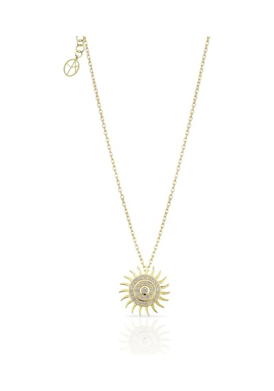 Oya Silver Minimal Zirkon Taşlı 24k Altın Kaplama Gümüş Güneş Kolyesi 1.5x1.5cm Oyot387