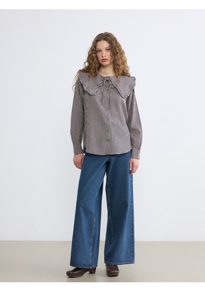 Lcw Modest Lacivert Bebe Yaka Ekose Fırfırlı Bluz