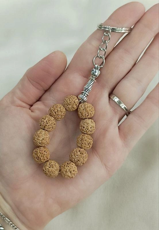 Tesbih Anahtarlık 11 Li 10 Mm Doğal Rudraksha Rudraşka Mini Tesbih