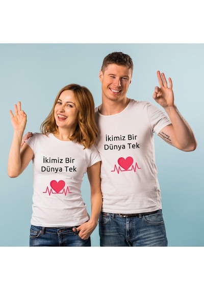 Çift Kişilik Tişört Kişiye Özel Baskı Sevgili T-shirt Her İki Bedeni De Tek Tek Sepete Ekleyiniz Beyaz