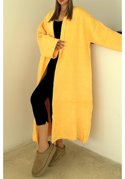 Olcay Oversize Kalın Triko Uzun Hırka Sarı 8274