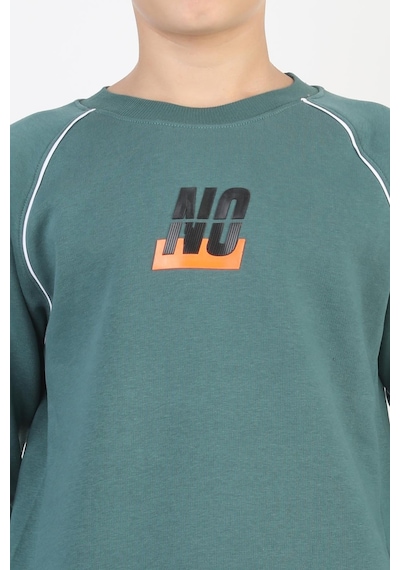 No Baskılı Kapşonsuz Rahat Erkek Çocuk Sweatshirt-90832 Yeşil