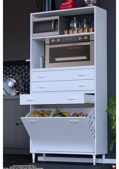 Kumsal 100 Cm Fırın Dolabı Beyaz 3 Çekmeceli Sepetli Çok Amaçlı Mutfak Kiler Dolabı 100x194x32 Cm Kumsal 100 Cm Fırın Dolabı Beyaz 3 Çekmeceli Sepetli Çok Amaçlı Mutfak Kiler Dolabı 100x194x32 Cm