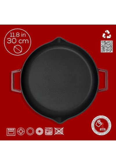 Lava Döküm Yuvarlak Kızartma Tavası Döküm Demir Yekpare Çift Kulplu Çap Ø 30cm.-bordo Bordo