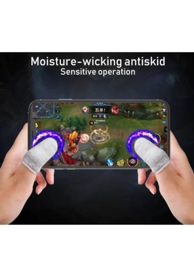 1 Çift Mobile Oyun Yıkanabilir Ter Önleyici Parmak Eldiven Mavi-siyah
