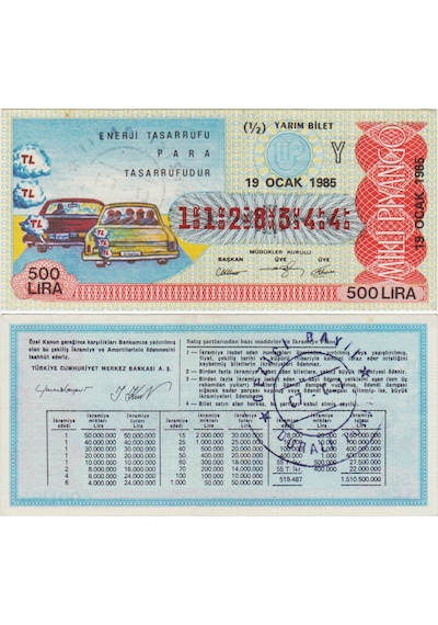 Eski Milli Piyango 12 Yarım Bilet 19 Ocak 1985.  Taarrufu.