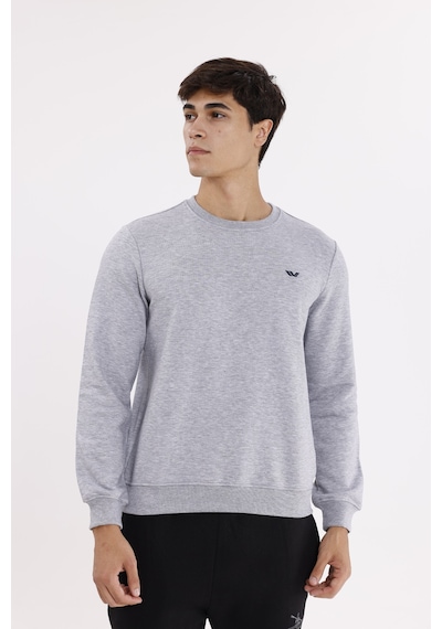 Rowinger Göğüs Logolu Bisiklet Yaka Rahat Kalıp Mevsimlik Sweatshirt Grey
