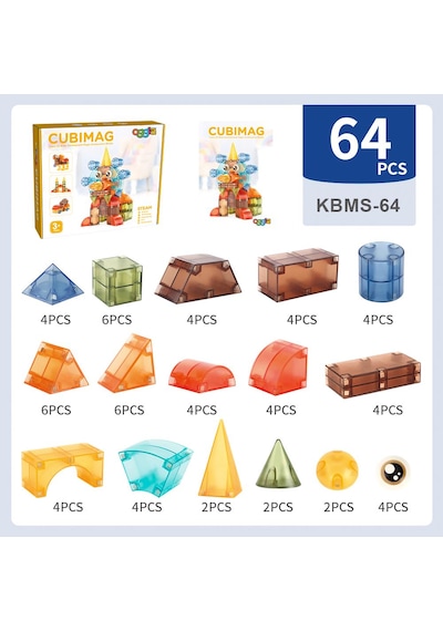 Cubimag 64 Parçalı Premium Manyetik Oyuncak/bloklar Seti Many...