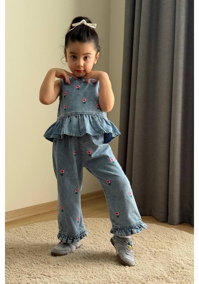 Boyboy Kidswear Kız Çocuk Çiçek Nakışlı Denim Bluz Ve Pantolon Takım Mavi Kot Mavisi Boyboy Kidswear Kız Çocuk Çiçek Nakışlı Denim Bluz Ve Pantolon Takım Mavi Kot Mavisi