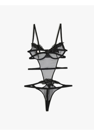 Koton Dantelli Bodysuit Transparan Balenli Siyah 5wlk00007mk Siyah