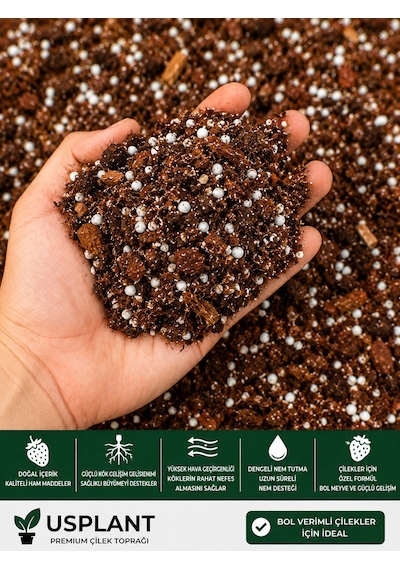 Çilek Yetiştirme Toprağı 10 Litre Saksı Ve Bahçeye Uygun, Organik, Solucan Gübresi Katkılı Özel Karışım 10 L