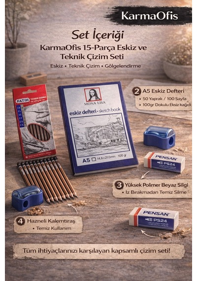 15 Parça Teknik Çizim Seti Spiralsiz A5 100gr Eskiz Defteri+12 Kalem+silgi+kalemtıraş