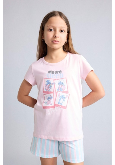 Defacto Dısney Lılo & Stıtch Relax Fıt Şort Tişört 2li Pijama Takımı Kız Çocuk H8491a826smpn645 Pembe-pn645