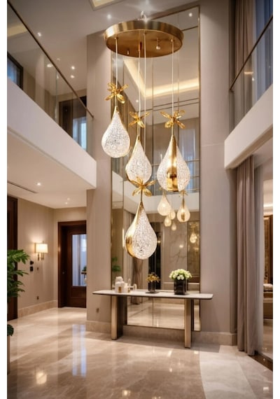Bohem Aydınlatma 3+1 Modern Armut Desen Sarkıt 3 Renk Led Salon/antre/yatak Odası Avizesi Gold 1
