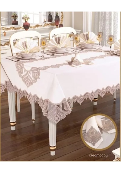 Kartanesi Gardenya Keten Yemek Takımı Masa Seti 12 Kişilik 26 Parça Supla Runner Set Krem-kapiçino Kartanesi Gardenya Keten Yemek Takımı Masa Seti 12 Kişilik 26 Parça Supla Runner Set Krem-kapiçino