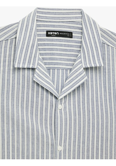 Koton Regular Fit Pamuklu Devrik Yaka Kısa Kollu Çizgili Gömlek Mavi Çizgili 6sam60018hw