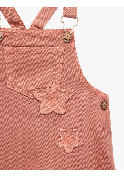 Koton Cepli Bol Kalıp Pamuklu Kare Yaka Kolsuz Çiçekli Denim Elbise Pembe 7wmg80002ad Gül
