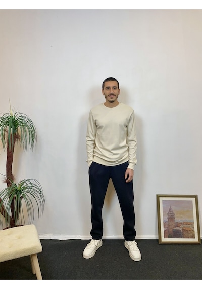 Süperlife Erkek Bisiklet Yaka Slim Fit İnce Sweatshirt Spr 20k17 Bej