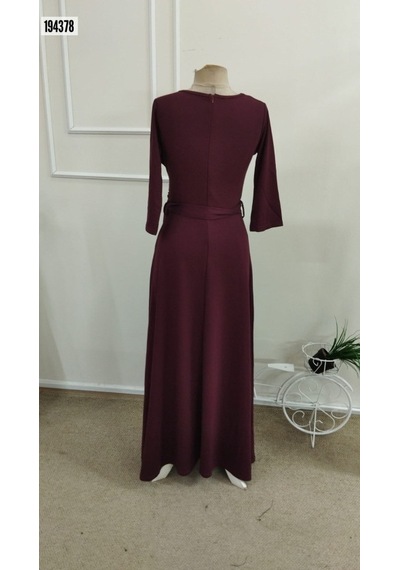 Bhrwear Kadın Truvakar Kollu Kruvaze Yakalı Belden Kuşaklı Uzun Viskon Iki Iplik Elbise Renkli