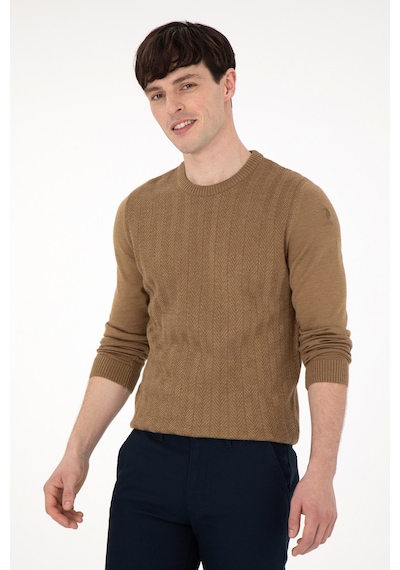 U.S. Polo Assn. Erkek Slim Fit Bisiklet Yaka Haki Melanj Kazak 50292865-VR125