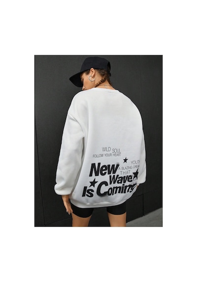Tarzsokak Coolane Sloganlı Grafik Düşük Sweat Beyaz
