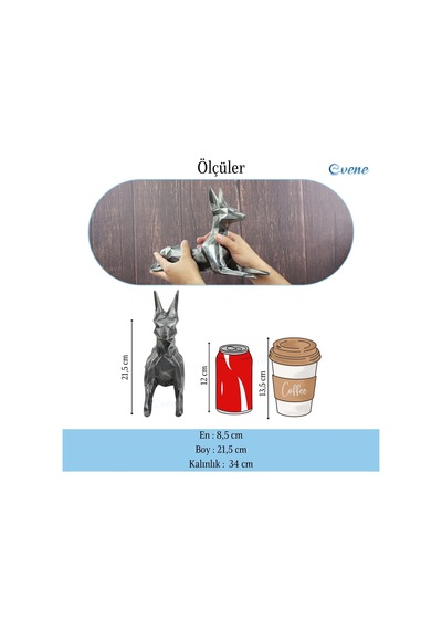Dekoratif Köpek Biblo Heykel El Yapımı Doberman Hediyelik Süs Eşyası Poly Model Tasarım Ürünü - Gümüş Eskitme
