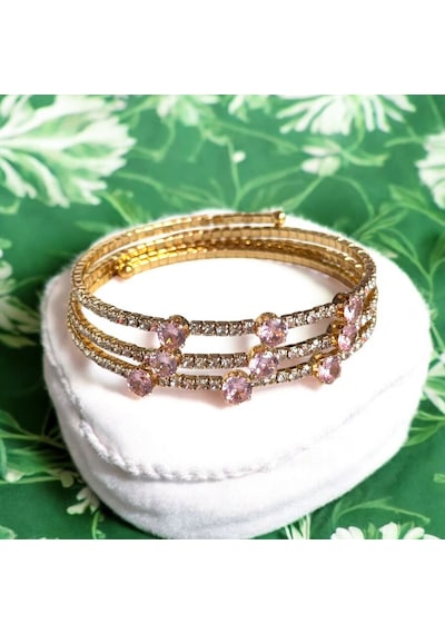 Kırmızı Sanat Evi Gold Kıvırmalı Pembe Taşlı Zarif Uyumlu Çelik Kelepçe