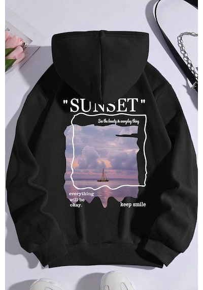 Uyguntarz Unisex Sunset Baskılı Sweatshirt siyah