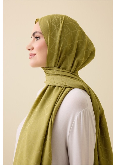 İmannooor İman I Kafes Zeytin Yeşili Tencel Pamuk İpek Şal 70x200