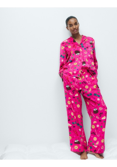 Marks & Spencer Saten Desenli Pijama Takımı T37002257J Pembe
