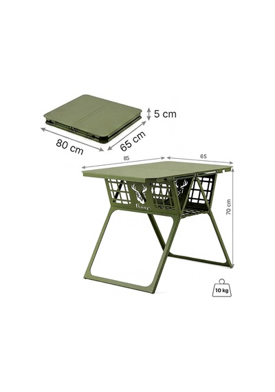 Fiways Axıs V2 Xl Haki Metal Büyük Kamp Masası, 1mm Çelik Gövde, Katlanır Çantalı Outdoor Sehpa