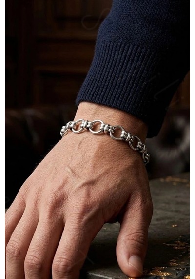 Kalın Örgü Zincir Model Silver Çelik Bileklik Unisex Bileklik Erkek Kadın Bileklik 777 Serisi