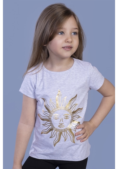 Toontoy Kids Toontoy Kız Çocuk Güneş Varaklı Tişört Gri Melanj