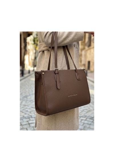 Just Polo Kadın Yeni Sezon Yumuşak Deri Büyük Boy Fermuarlı Lüks Tasarım El Çantası Shopper Kahverengi 77256232