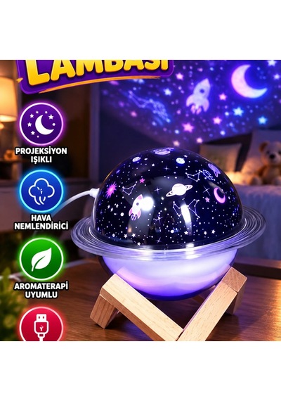 Usb Hava Nemlendirici Projeksiyonlu Gece Lambası Ve Aromaterapi Özellikli Masaüstü Tasarım