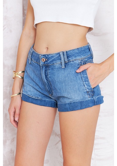 Kutaf Kadın Mavi Yandan Cepli Denim Şort 001