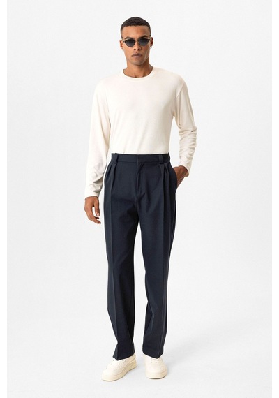 Antioch Yüksek Bel Pileli Relaxed Fit Baggy Erkek Pantolon Lacivert