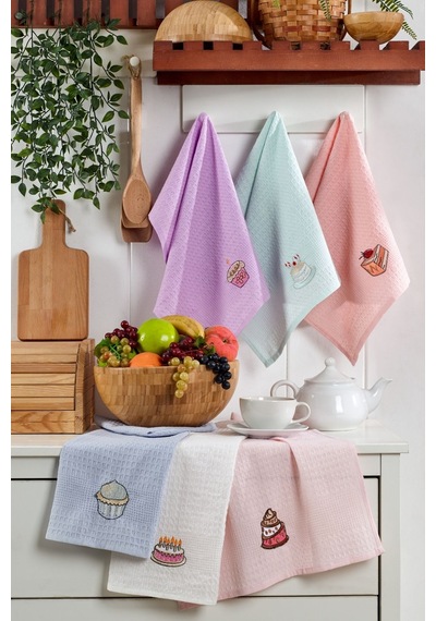 Veramoni Cupcake 6'lı Mutfak Kurulama Bezi 40x60cm Mutfak Havlusu Pamuklu - Karışık Çok Renkli