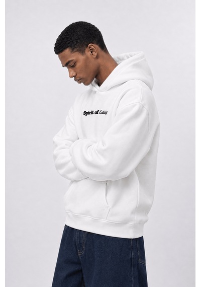 Respire Erkek Spirit Patch Detaylı Oversize Hoodie Ekru