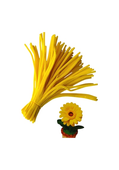 25 Adet Sarı Şönil, Çiçek Yapımına Uygun Tüylü Tel, 30 Cm 6 Mm