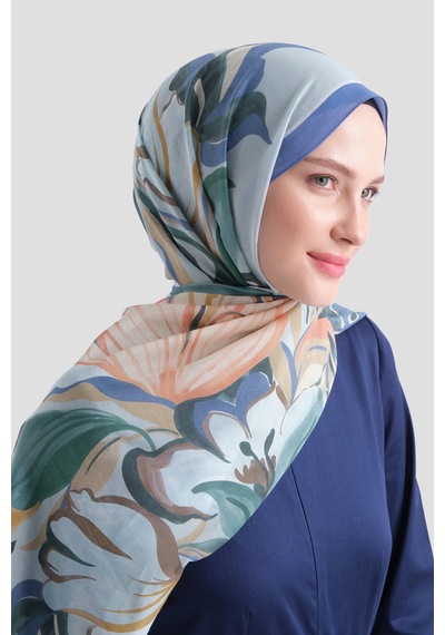 Armine Elegance Pamuk - İpek Şal As559 Saks Mavi