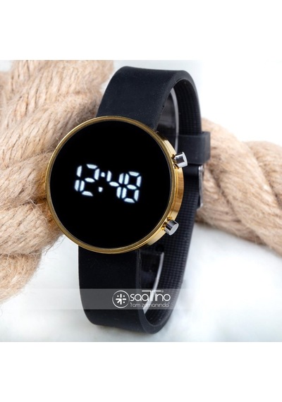 Dijital Led Watch Sarı Yuvarlak Kasa Siyah Silikon Kordon Unisex Kol Saat St-303561