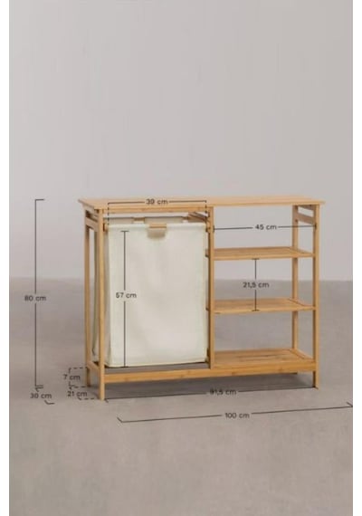 Digithome Bambu 3 Raflı 1 Bölmeli Kirli Sepetli Banyo Düzenleyici Çamaşır Sepeti Organizer Db-0008 Ahşap