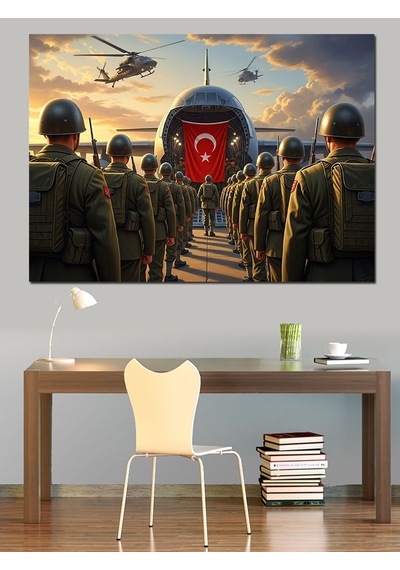 Ahşap Tablo Türk Bayraklı Askerler Ve Operasyon