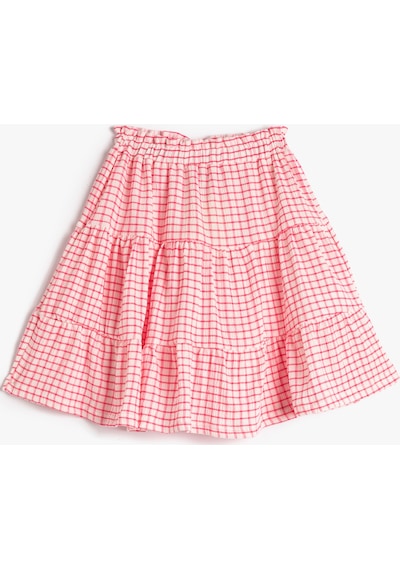 Koton Midi Etek Fırfırlı Katlı Beli Lastikli Pembe Ekose 3skg70009ak 3SKG70009AK2C9 Pembe